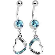 Baby Blue Gem Best and Friends Matching Heart Dangle Belly Ring Set