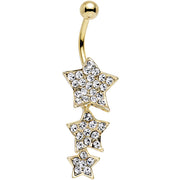Clear Gem Gold Plated Steel Triple Star Dangle Belly Ring