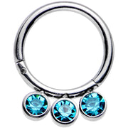 16G 5/16 Blue Zircon Gem Stainless Steel Hinged Segment Ring