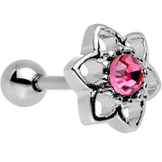 16G 7mm Pink Gem Petaled Flower Cartilage Earring