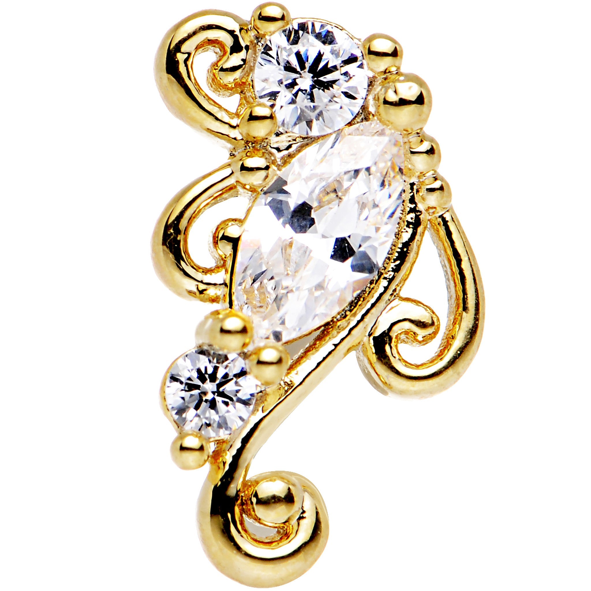 16G 1/4 Clear CZ Gold Anodized Swirl Left Cartilage Earring