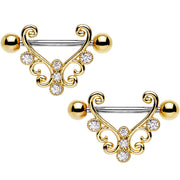14G 9/16 Clear CZ Stainless Steel Art Deco Nipple Shield Set