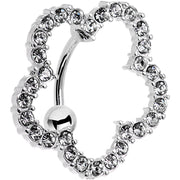 Clear Gem Stainless Steel Cutout Zinnia Flower Top Mount Belly Ring