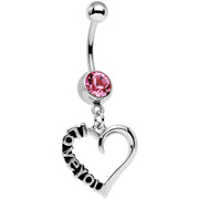 Pink Gem Lovely Language I Love You Hollow Heart Dangle Belly Ring