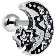 16G 1/4 Clear Gem Moon and Star Left Tragus Cartilage Earring