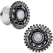 1/2 White Faux Opal Steel Finely Framed Double Flare Plug Set