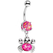 Pink Faux Opal Get Ready to Grab a Crab Dangle Belly Ring