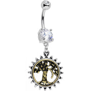 Clear Gem Steampunk Mechanical Tree of Life Dangle Belly Ring
