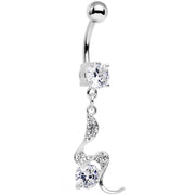 Clear Gem Coiled Wave Bling Dangle Belly Ring