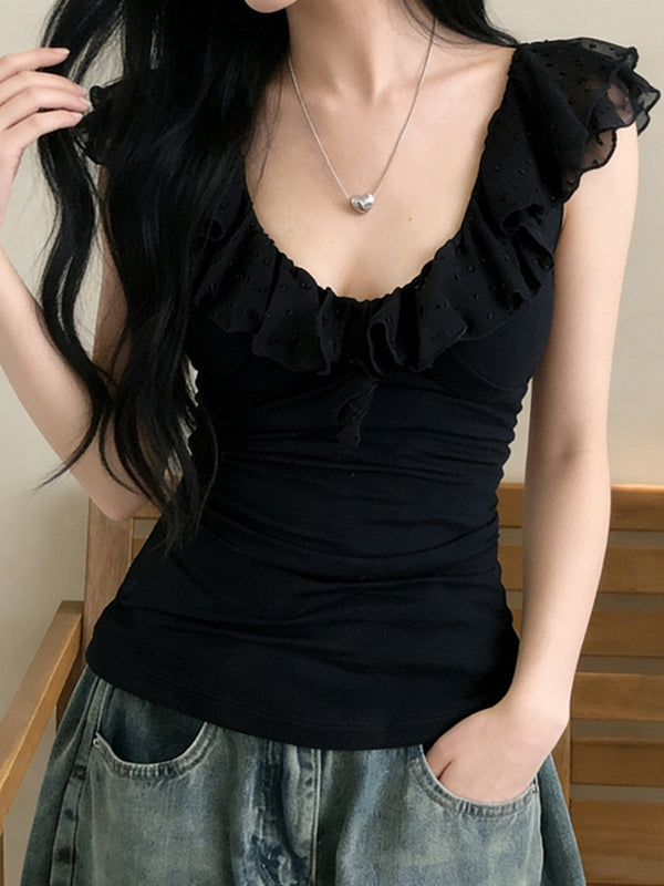 Black Ruffles Short Sleeve