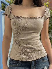 Vintage Floral Print Short Sleeve