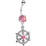Pink Faux Opal Fleur de Lis Hoop Dangle Belly Ring