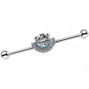 14G Blue Zircon Gem Aztec Tribal Fan industrial Barbell 38mm