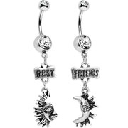 Clear Gem Best Friends Moon and Sun Dangle Belly Ring Set