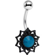 Dark Blue Faux Opal Black Frame Belly Ring