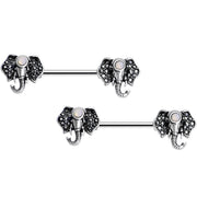 14G 9/16 White Faux Opal Elegant Elephant Nipple Ring Set