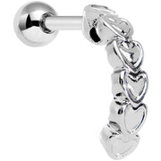 16G 1/4 Stainless Steel Falling Hearts Tragus Cartilage Earring