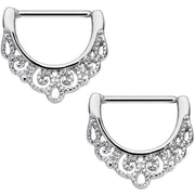 14G 9/16 Stainless Steel Fancy Filigree Nipple Clicker Set