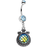 Aqua Gem Iridescent Blue Green Mermaid Scales Dangle Belly Ring
