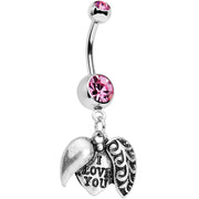 Pink Gem Paisley Love Locket Heart Dangle Belly Ring