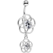 Clear Gem Framework Double Flower Dangle Belly Ring