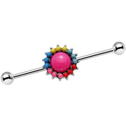 14G Prismatic Sunburst Flower Industrial Barbell 38mm
