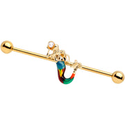 14G White Orb Gold PVD Rainbow Mermaid Industrial Barbell 38mm