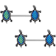 9/16 Green Blue Mermaid Scale Swimming Turtle Barbell Nipple Ring Set