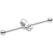 14G Clear Gem Half Heart Kitten Industrial Barbell 38mm