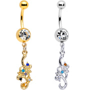 Clear Gem Gold PVD Filigree Flow Best Friend Dangle Belly Ring Set of 2
