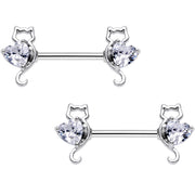 14G 9/16 Kitty Cat Paws Barbell Nipple Ring Set