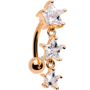 Clear CZ Gem Rose Gold Plated Triple Star Top Mount Dangle Belly Ring