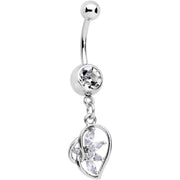 Clear CZ Gem Twisted Heart Splash Dangle Belly Ring