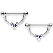 Clear CZ Gem Lacy Heart Dangle Barbell Nipple Ring Set