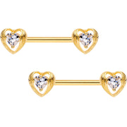 Clear CZ Gold Tone Anodized Hugged Heart Barbell Nipple Ring Set