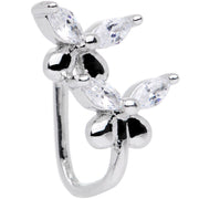 Clear CZ Gem Rhodium Plated Twin Butterfly Clip On Fake Nose Ring