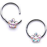 16G 3/8 Aurora Gem Petal Flower Hinged Segment Ring Set