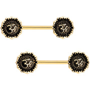 Gold Tone Anodized Spiritual Ohm Symbol Barbell Nipple Ring Set