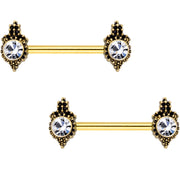 Clear Gem Gold Tone Durango Fashion Barbell Nipple Ring Set