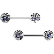 9/16 Blue Gem Rippled Water Barbell Nipple Ring Set