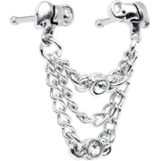 20G 1/4 Clear Gem Elephant Chain Dangle Double Nose Bone