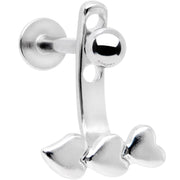 16G 3/8 Triple Heart Dangle Cartilage Tragus Helix Piercing