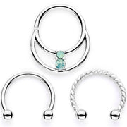 16G 3/8 Teal Faux Opal Twisted Horseshoe Closure Ring Set