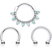 16G 3/8 Teal Faux Opal Twisted Horseshoe and Clicker Set of 3