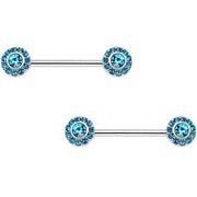 14G 9/16 Aqua Gem Circular Cluster Barbell Nipple Ring Set
