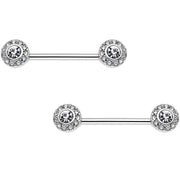 14G 9/16 Clear Gem Circular Cluster Barbell Nipple Ring Set