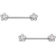 White Faux Opal Bubbly Flower Barbell Nipple Ring Set