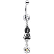 White Synthetic Opal Transcendent Buddha Lotus Flower Dangle Belly Ring