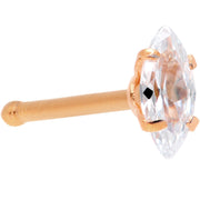 20G 1/4 Clear CZ Gem Rose Gold IP Ellipse Nose Bone