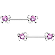 Pink CZ Gem All Tied Up Barbell Nipple Ring Set